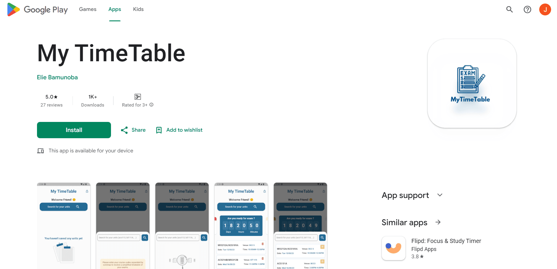 My Timetable screenshot 2