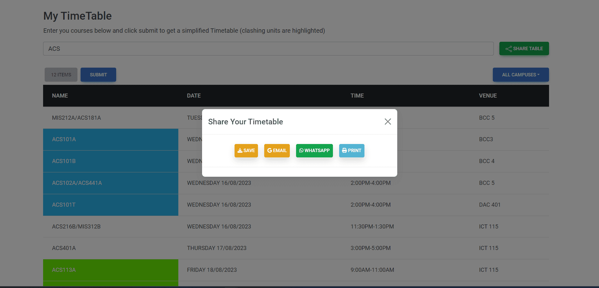 My Timetable screenshot 3